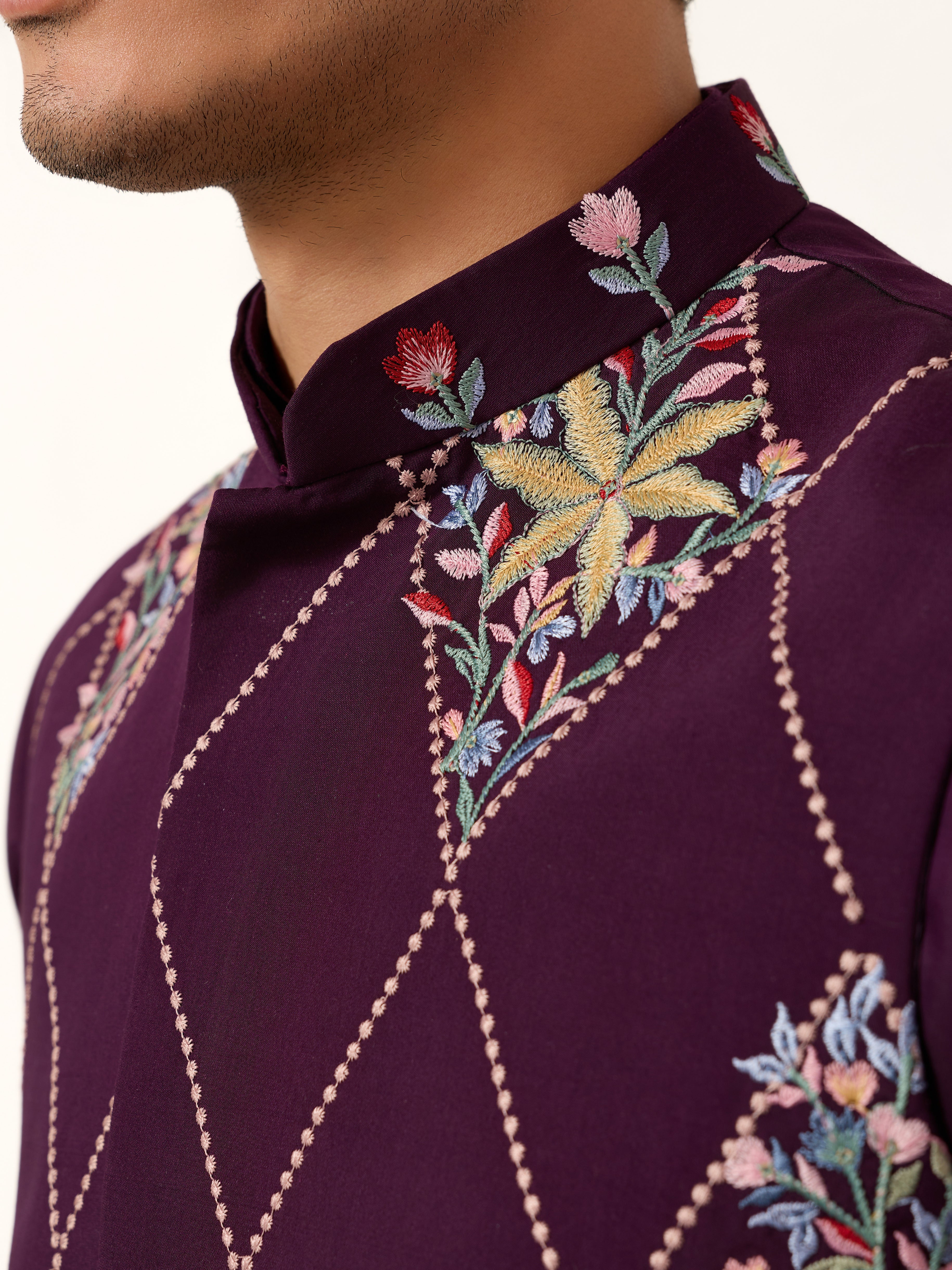 Premium Purple Koti Kurta Pajama for Wedding Wear
