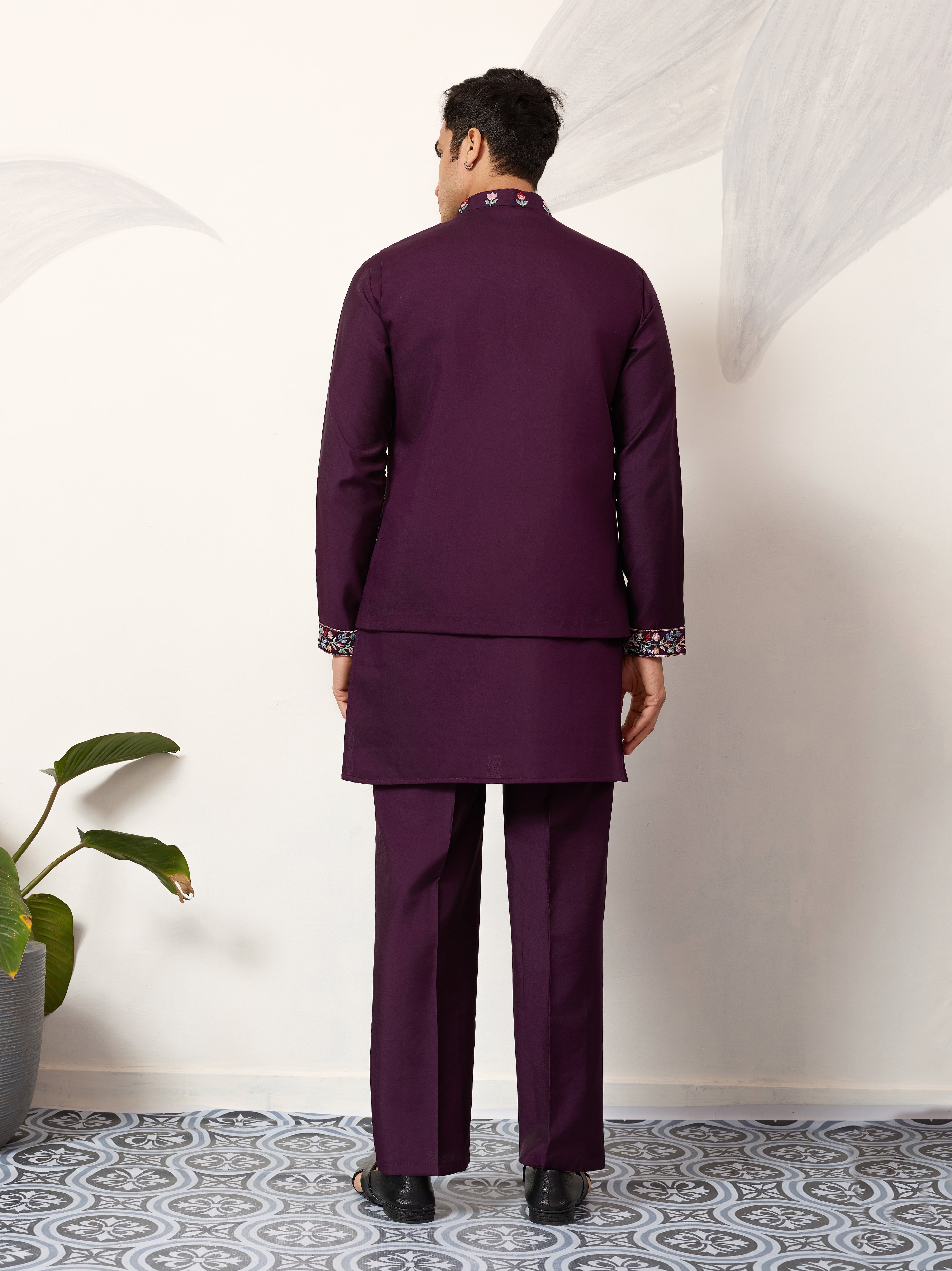 Premium Purple Koti Kurta Pajama for Wedding Wear

