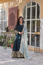 Rama Color Faux Blooming with Embroidery Zari Sequins work Gown
