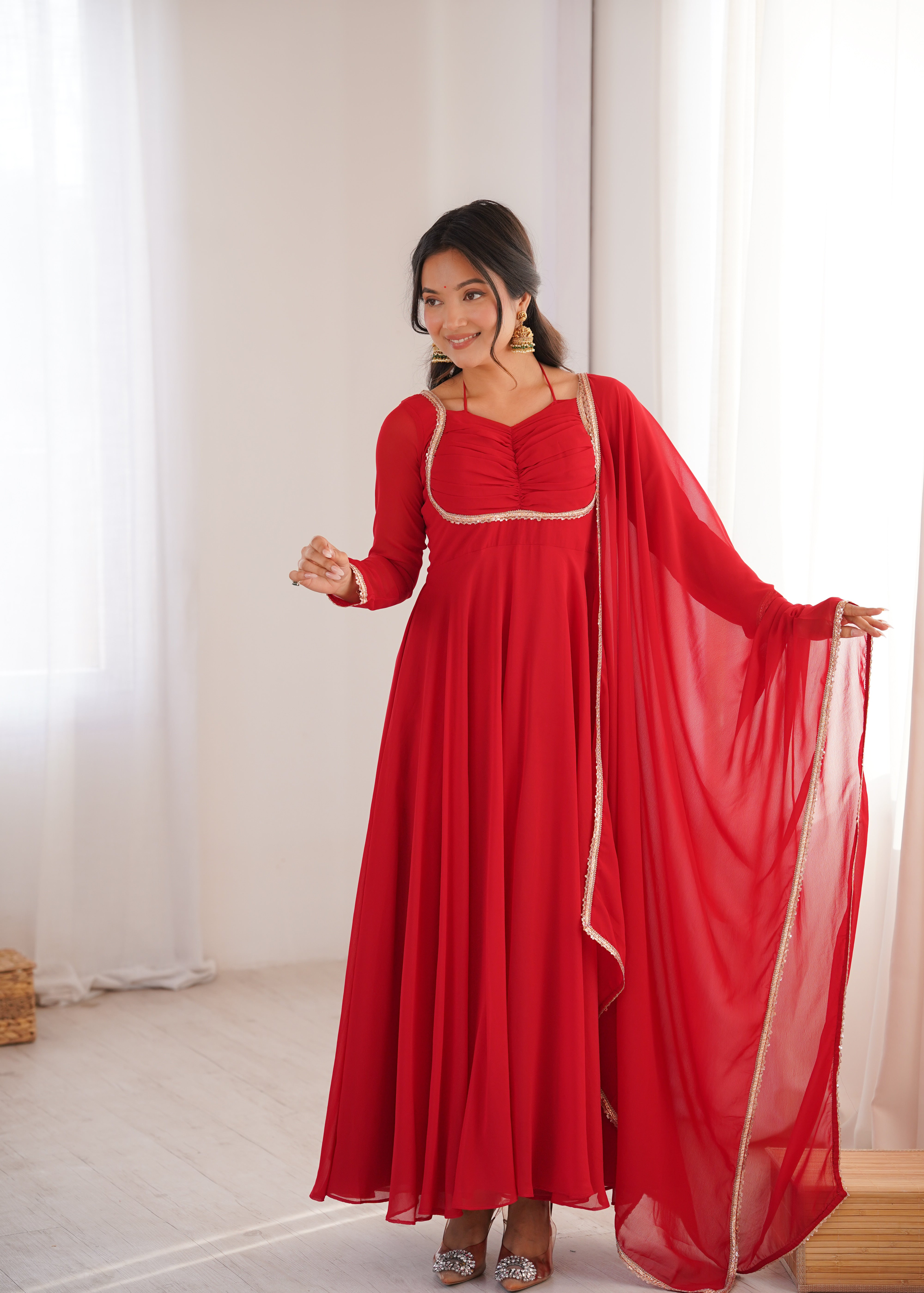 Premium Georgette Red Anarkali Gown with Dupatta
