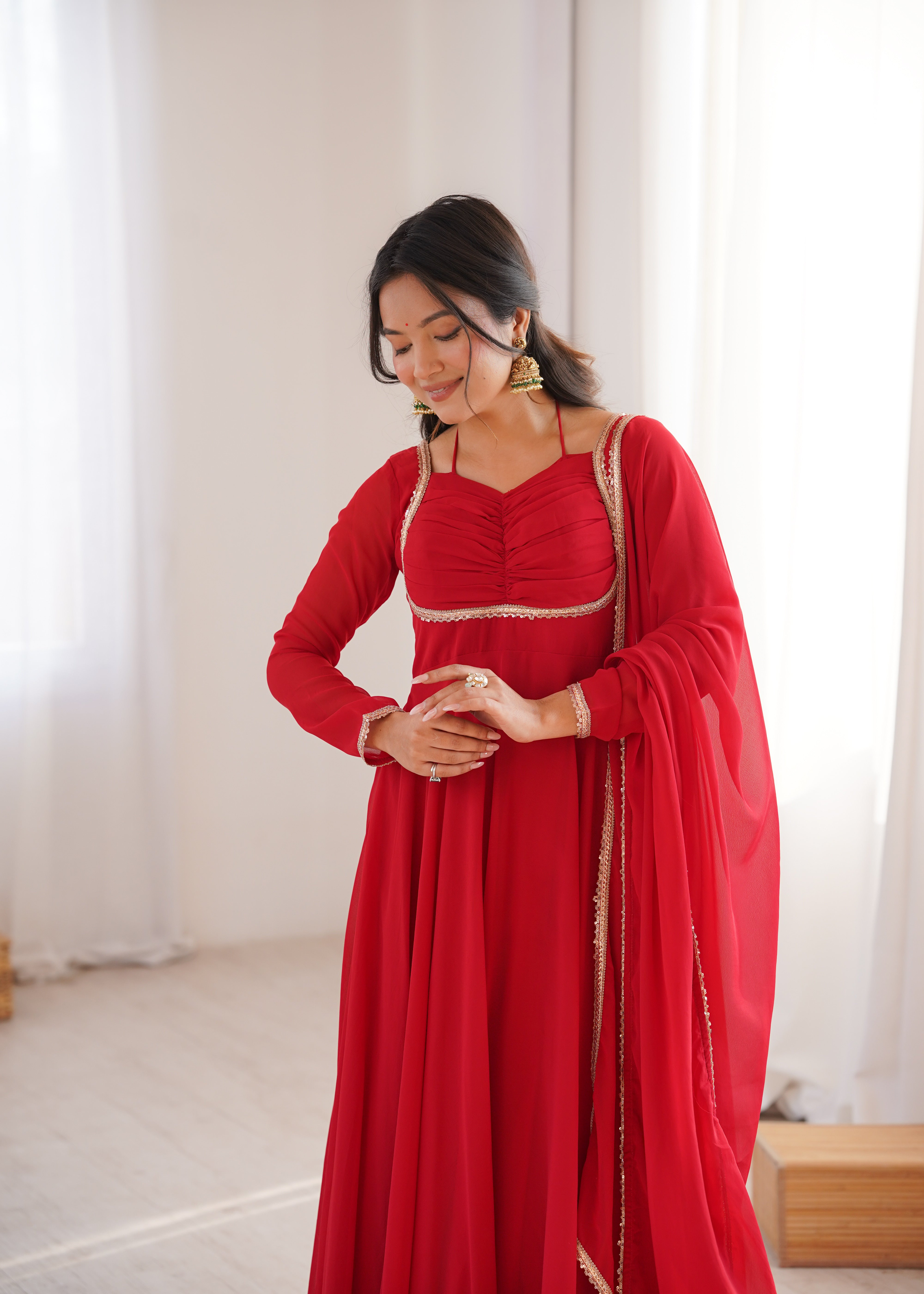 Premium Georgette Red Anarkali Gown with Dupatta
