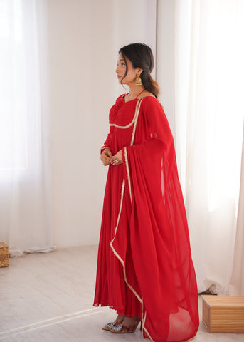 Premium Georgette Red Anarkali Gown with Dupatta
