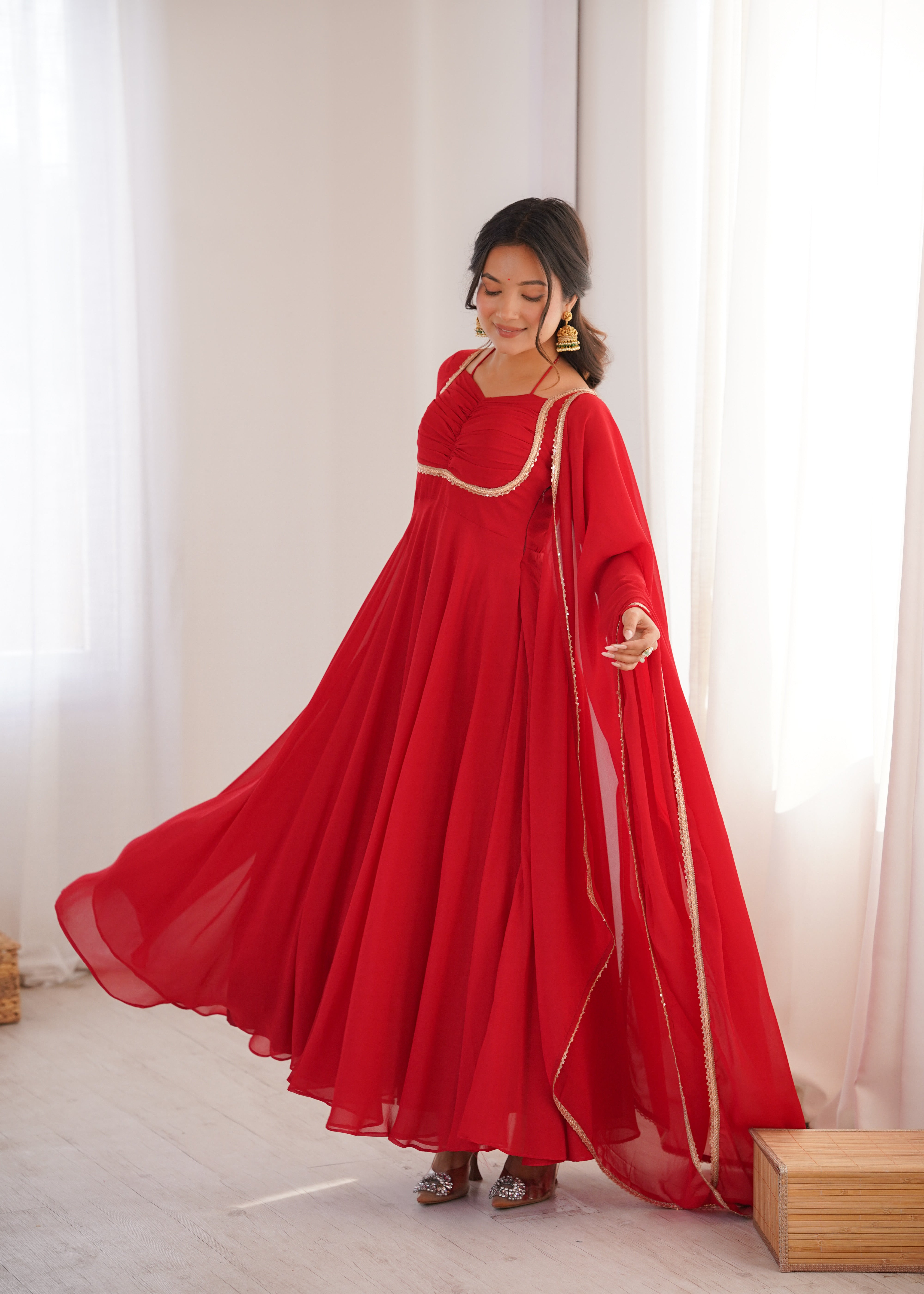Premium Georgette Red Anarkali Gown with Dupatta
