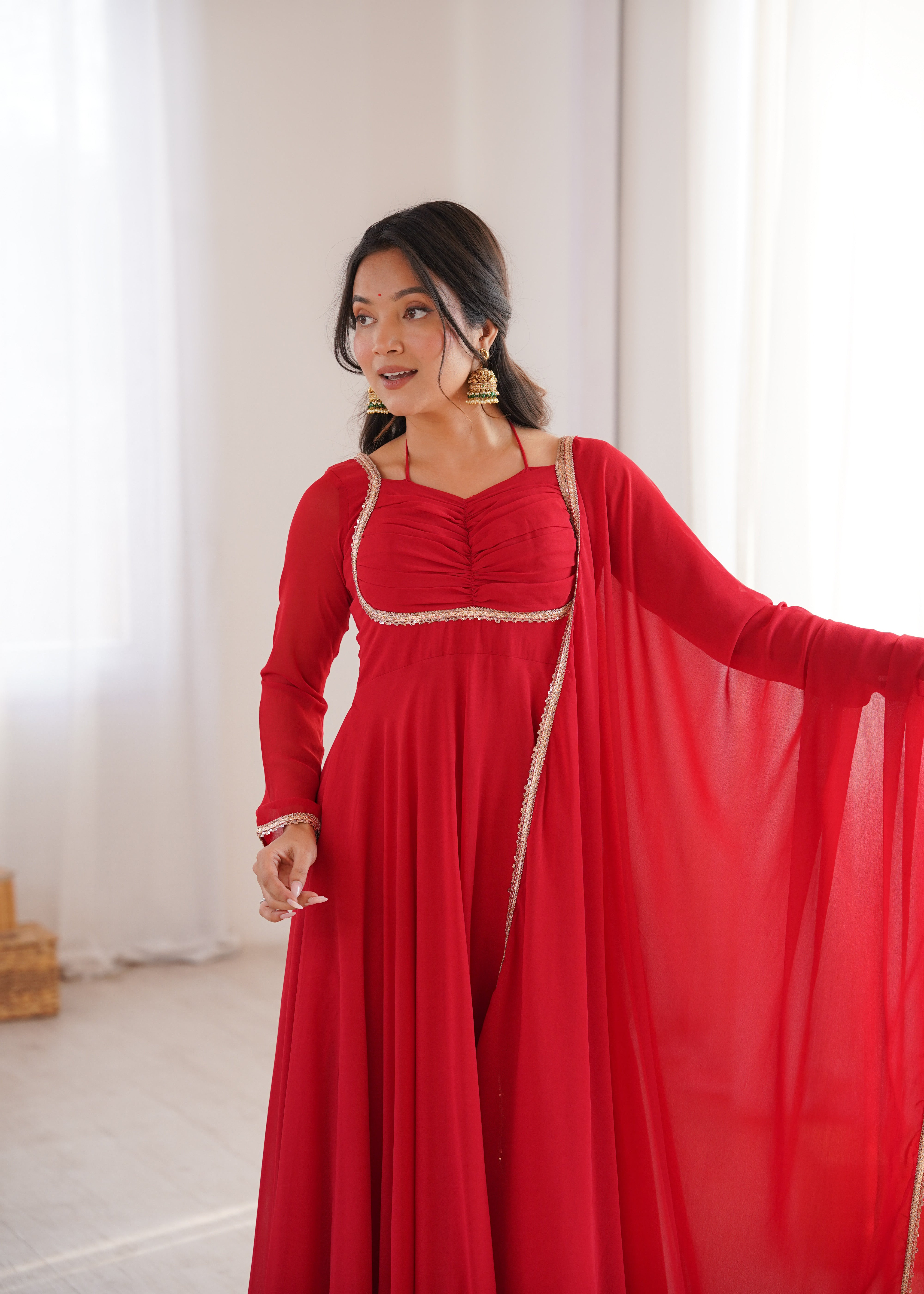 Premium Georgette Red Anarkali Gown with Dupatta
