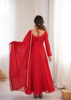 Premium Georgette Red Anarkali Gown with Dupatta
