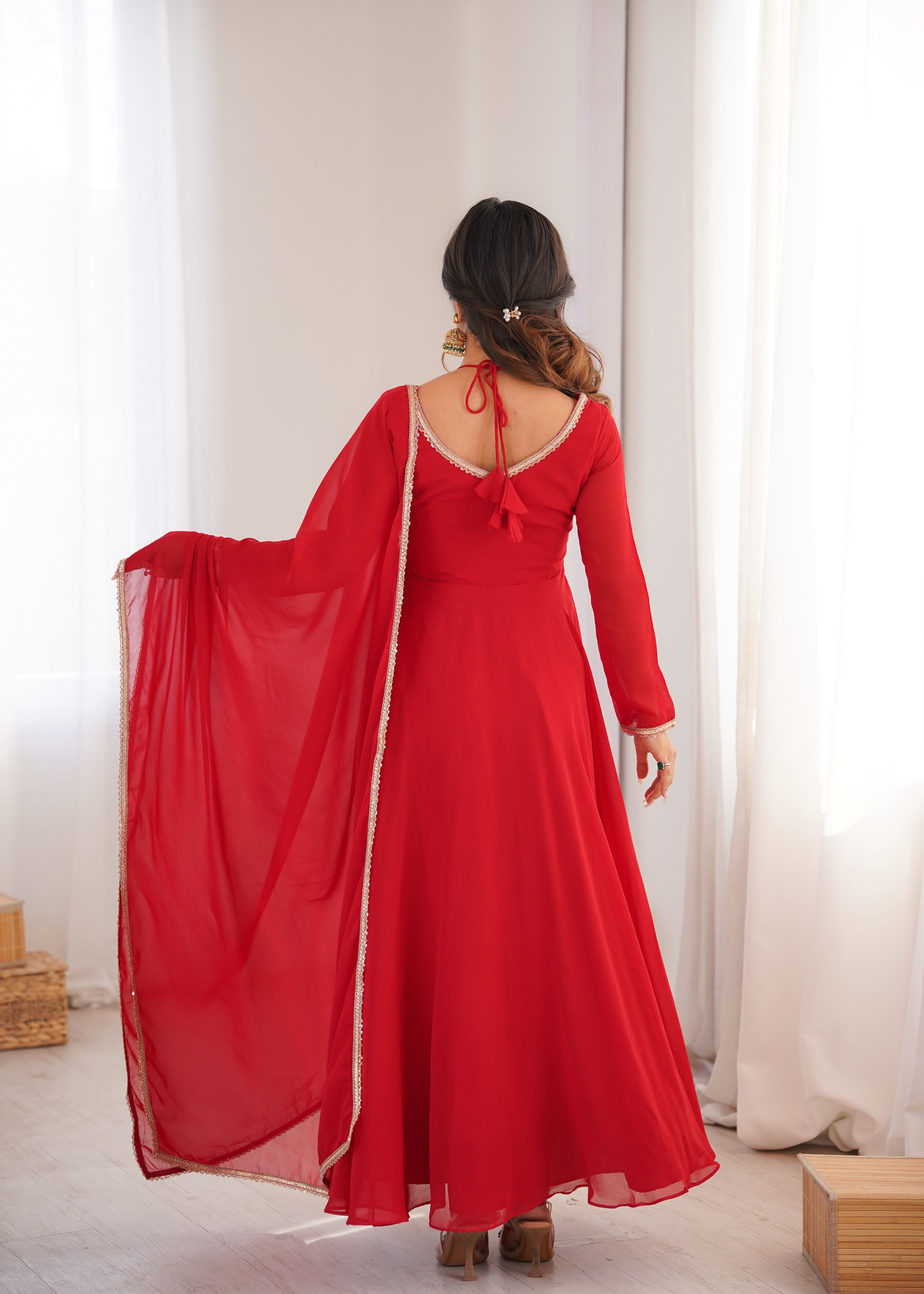 Premium Georgette Red Anarkali Gown with Dupatta
