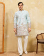 Premium Sky Viscose Silk Embroidered Work Kurta Set For Festive Occasion