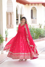 Premium Vichitra Silk Designer Gown And Dupatta Set
