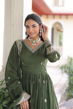 Premium Vichitra Silk Designer Gown And Dupatta Set
