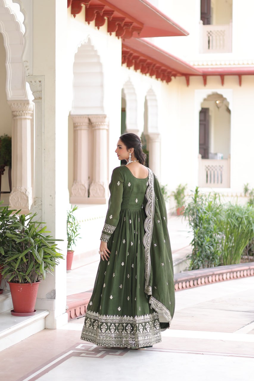 Premium Vichitra Silk Designer Gown And Dupatta Set
