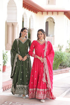 Premium Vichitra Silk Designer Gown And Dupatta Set
