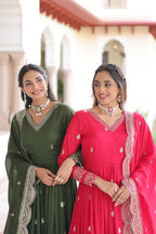 Premium Vichitra Silk Designer Gown And Dupatta Set
