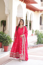 Premium Vichitra Silk Designer Gown And Dupatta Set
