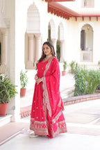 Premium Vichitra Silk Designer Gown And Dupatta Set
