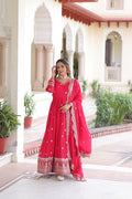 Premium Vichitra Silk Designer Gown And Dupatta Set
