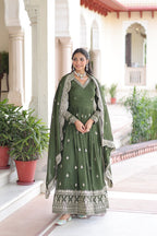 Premium Vichitra Silk Designer Gown And Dupatta Set
