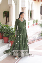 Premium Vichitra Silk Designer Gown And Dupatta Set
