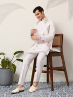 Elegant Wedding Special White Koti Kurta Pajama Set

