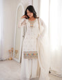 Premium White Crunchy Silk Kurta Set with Flared Sharara and Fancy Dupatta
