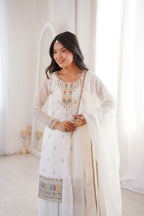 Premium White Crunchy Silk Kurta Set with Flared Sharara and Fancy Dupatta
