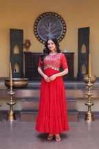 Premium Faux Blooming Zari Sequins Embroidered Gown for Women
