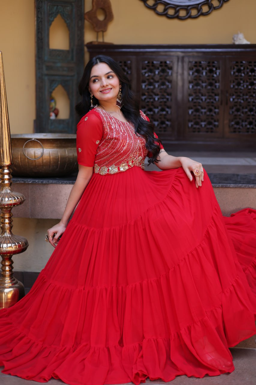 Premium Faux Blooming Zari Sequins Embroidered Gown for Women
