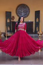 Premium Faux Blooming Zari Sequins Embroidered Gown for Women
