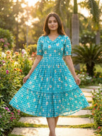 Trendy Muslin Silk Gingham Print Frill Pattern Kurti for Women
