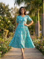 Trendy Muslin Silk Gingham Print Frill Pattern Kurti for Women
