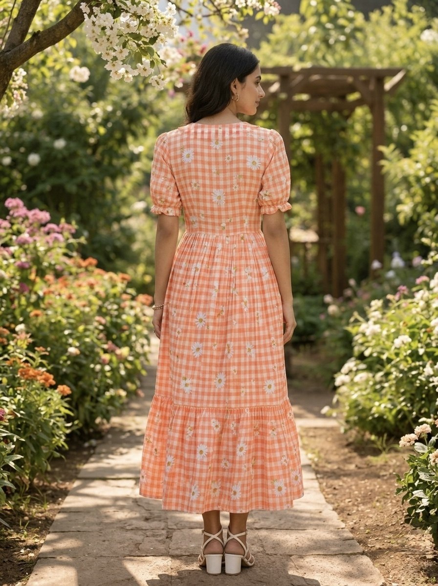 Trendy Muslin Silk Gingham Print Frill Pattern Kurti for Women

