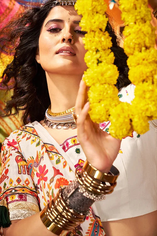 Multi Color Print with Mirror Chaniya Choli for Navratri