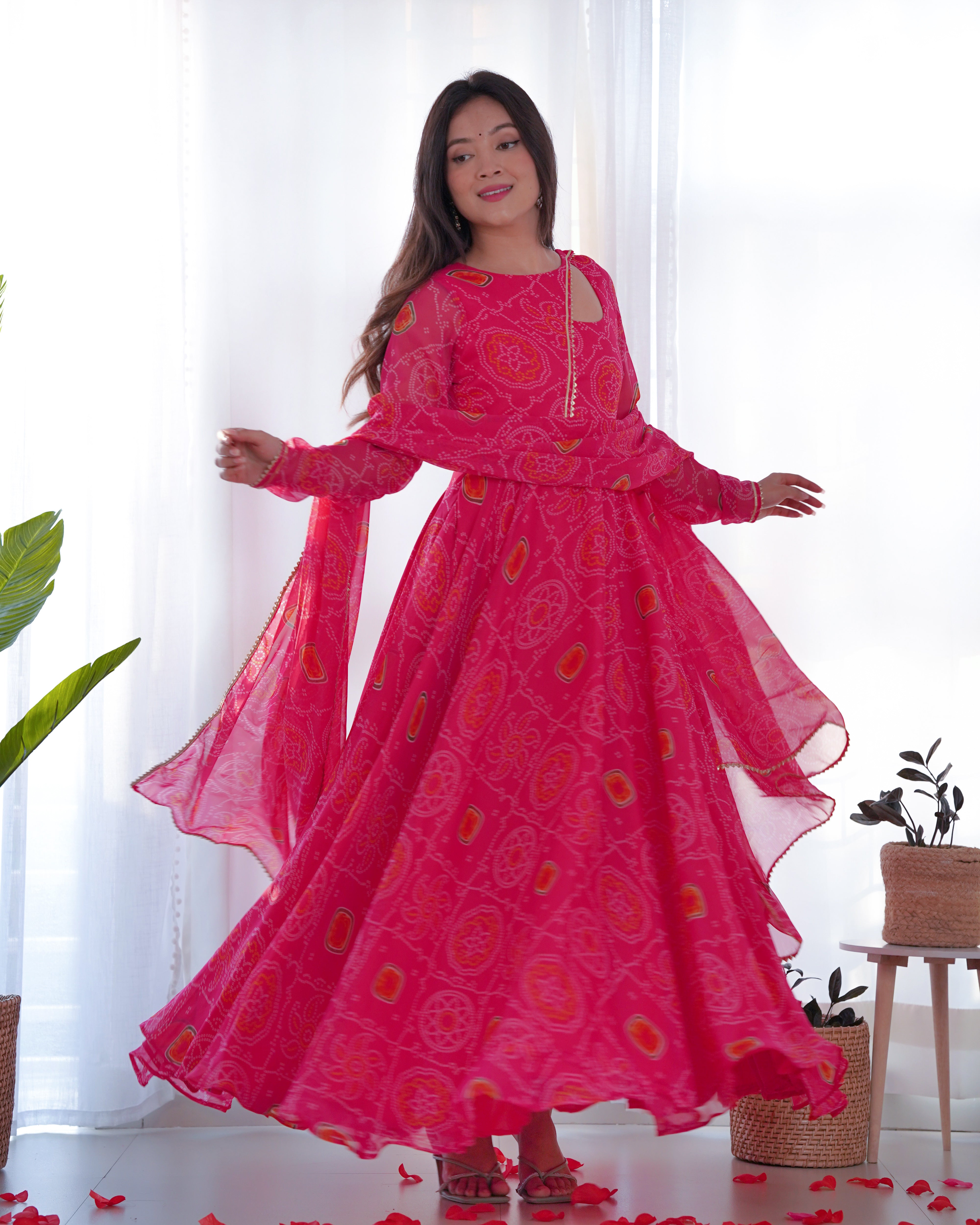 Digitally Printed Pure Chiffon Anarkali Suit With Huge Flair Comes With Duppatta & Pant
