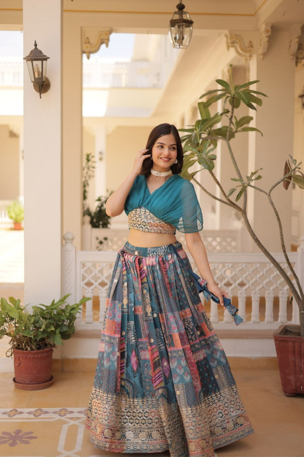 Stunning Printed With Foil Embroidery Work Lehenga Choli
