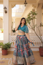 Stunning Printed With Foil Embroidery Work Lehenga Choli
