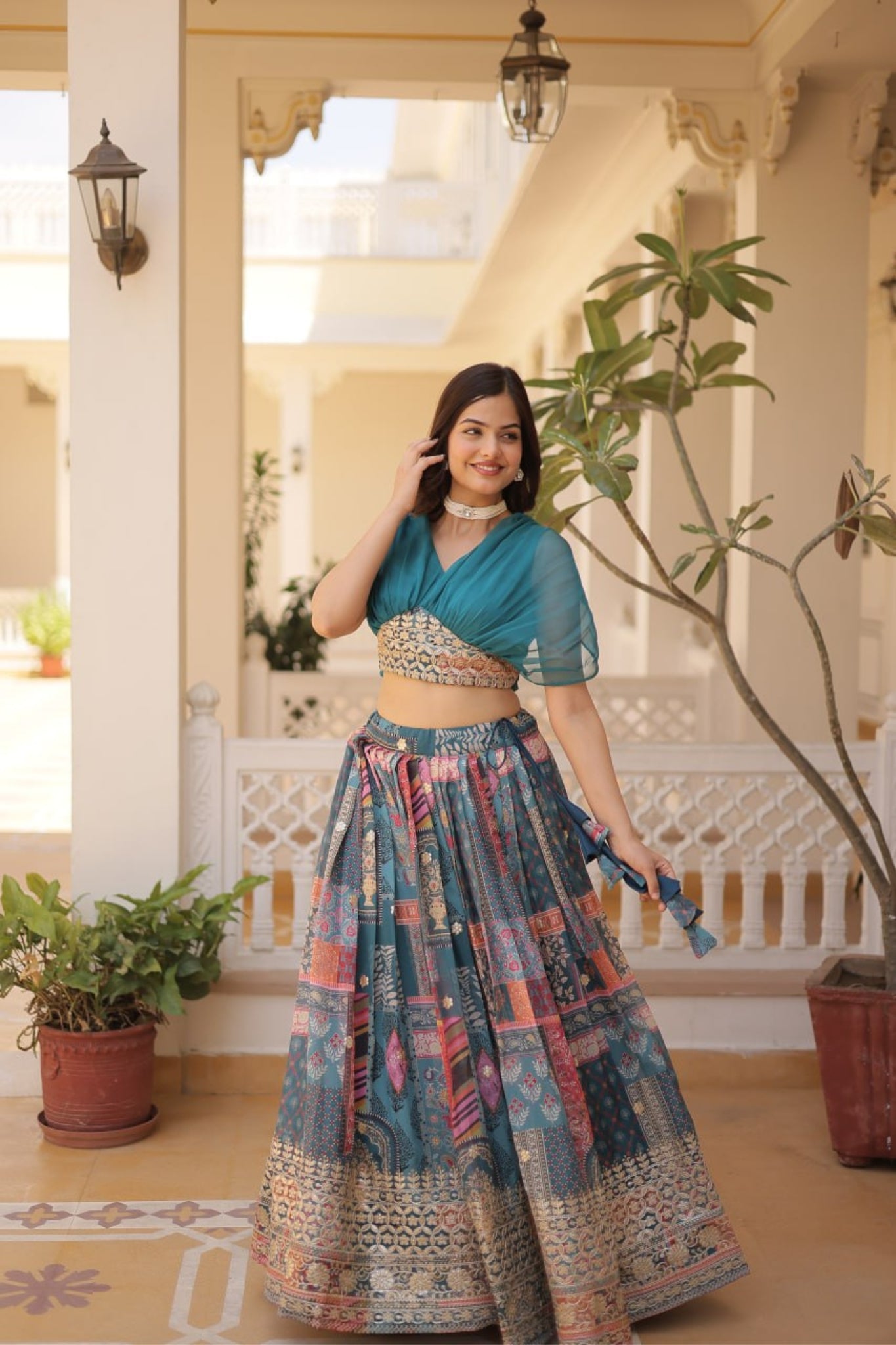 Stunning Printed With Foil Embroidery Work Lehenga Choli
