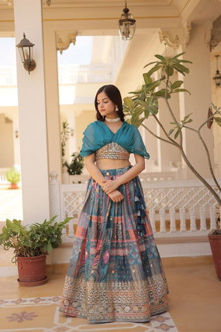 Stunning Printed With Foil Embroidery Work Lehenga Choli
