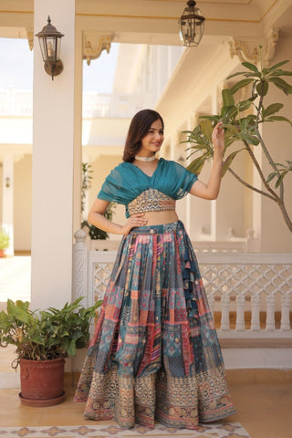 Stunning Printed With Foil Embroidery Work Lehenga Choli
