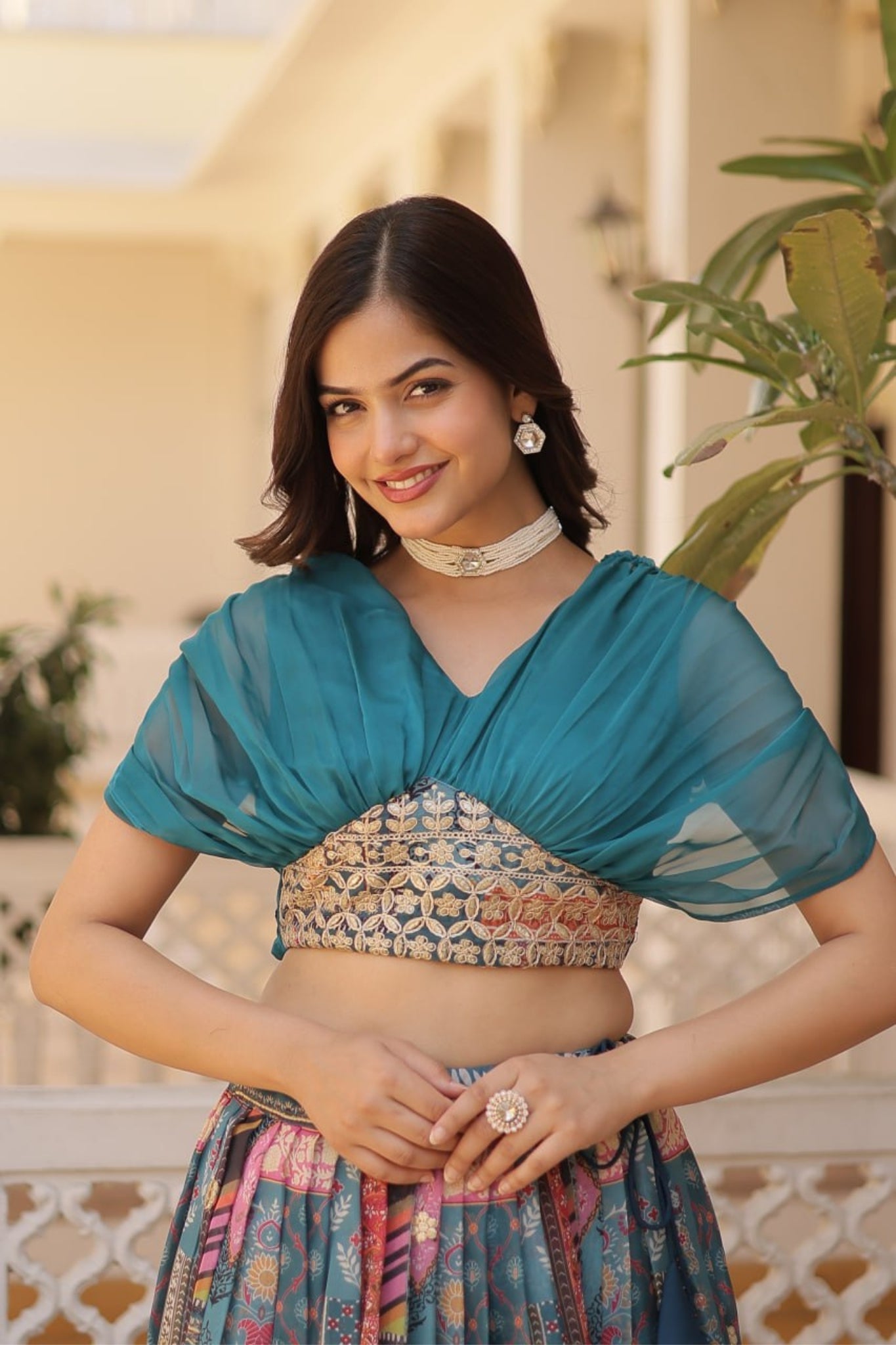 Stunning Printed With Foil Embroidery Work Lehenga Choli
