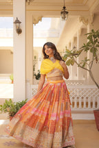 Stunning Printed With Foil Embroidery Work Lehenga Choli
