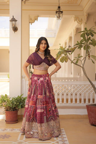 Stunning Printed With Foil Embroidery Work Lehenga Choli
