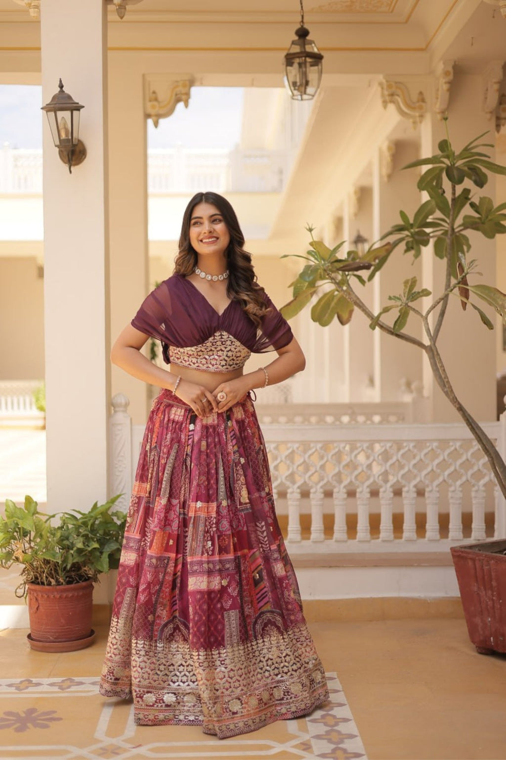 Stunning Printed With Foil Embroidery Work Lehenga Choli
