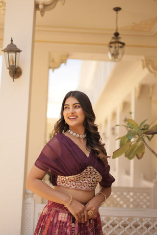 Stunning Printed With Foil Embroidery Work Lehenga Choli
