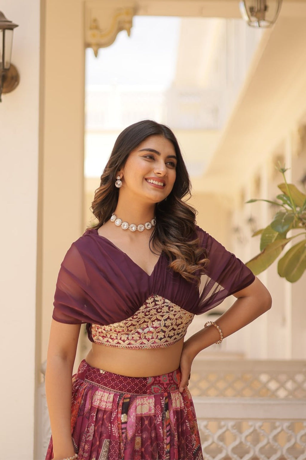 Stunning Printed With Foil Embroidery Work Lehenga Choli
