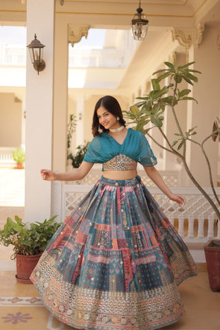 Stunning Printed With Foil Embroidery Work Lehenga Choli
