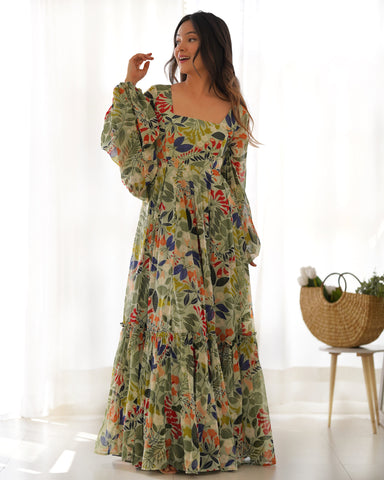Digitally Printed Pure Georgette Maxi Suit With Huge Flair