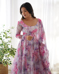 Digitally Printed Pure Soft Organza Anarkali Suit With Huge Flair Comes With Duppatta & Pant