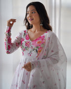 Digitally Printed Pure Soft Organza Anarkali Suit With Huge Flair Comes With Duppatta & Pant
