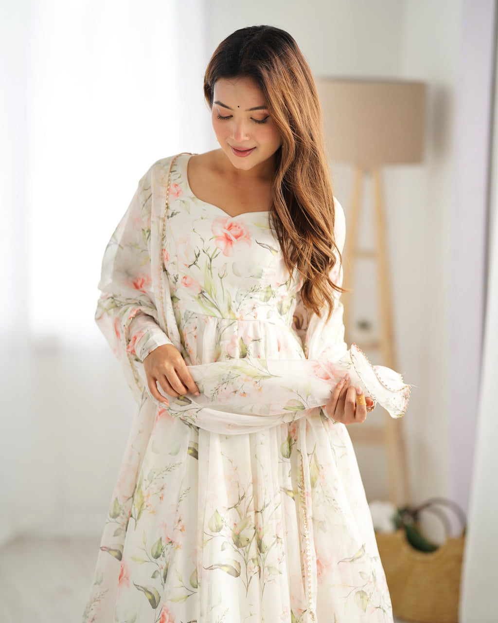 Digitally Printed Pure Soft Organza Anarkali Suit With Huge Flair Comes With Duppatta & Pant
