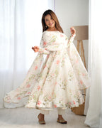 Digitally Printed Pure Soft Organza Anarkali Suit With Huge Flair Comes With Duppatta & Pant
