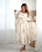 Digitally Printed Pure Soft Organza Anarkali Suit With Huge Flair Comes With Duppatta & Pant
